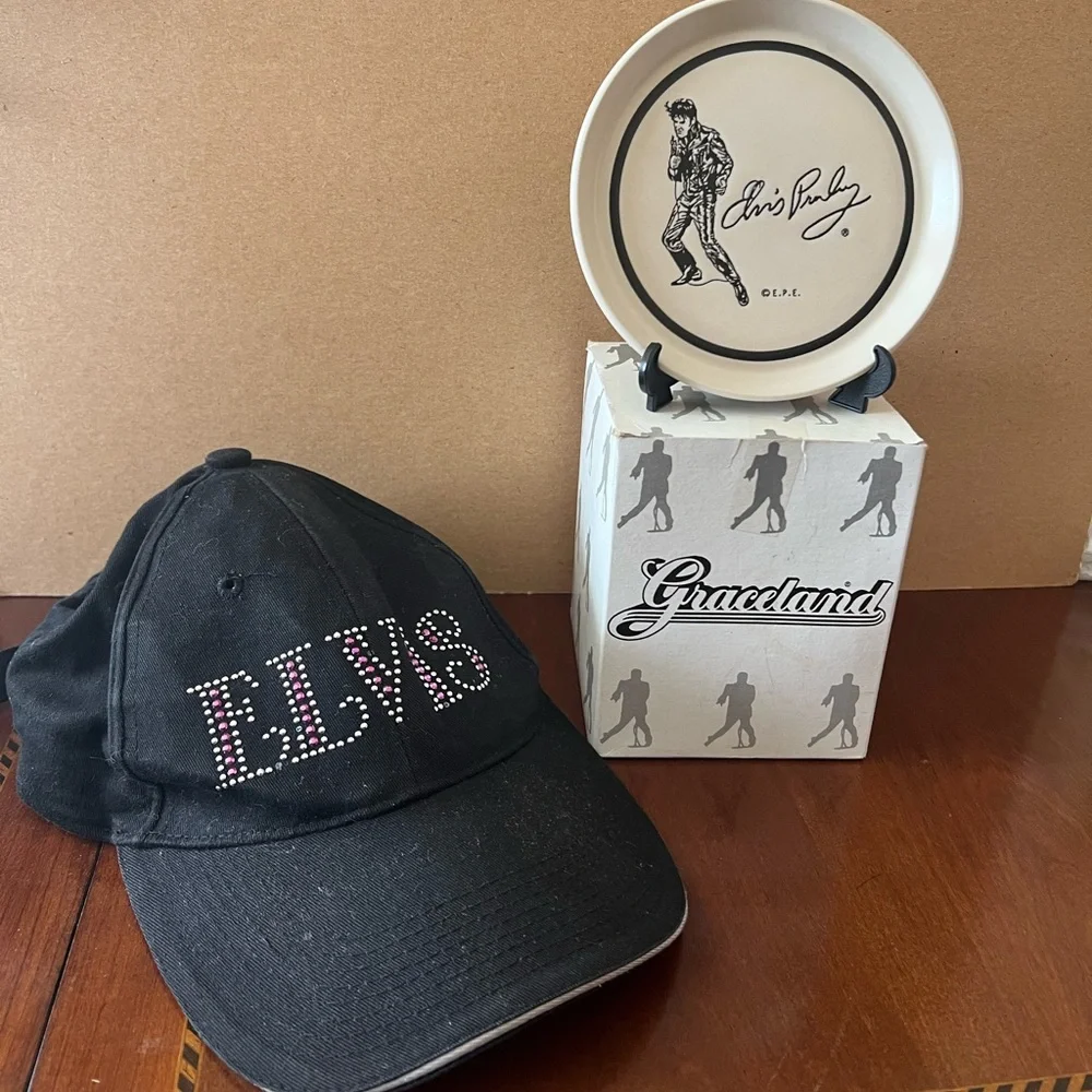 ELVIS adjustable studded hat and souvenir plate from Graceland - Picture 1 of 4